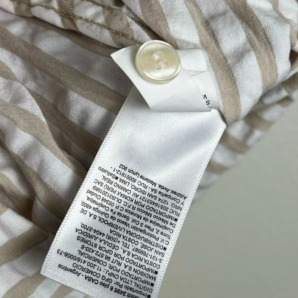 Banana Republic Shirt Medium Khaki White‎ Seersucker Camp Shirt Coastal Preppy
